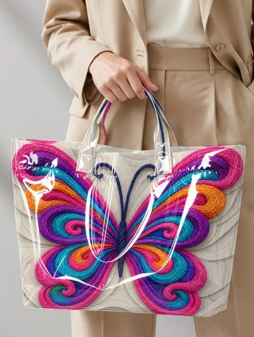 Beautiful Colorful Boho Butterfly PVC Daily Commuter Tote Bag Large